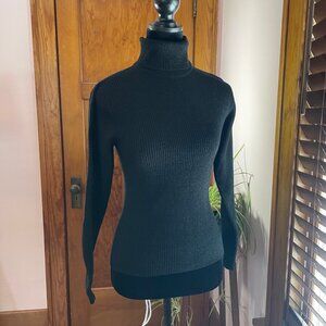Vintage 90s Black Ribbed Turtleneck Gold Metallic 80s Minimalist Sweater Size S